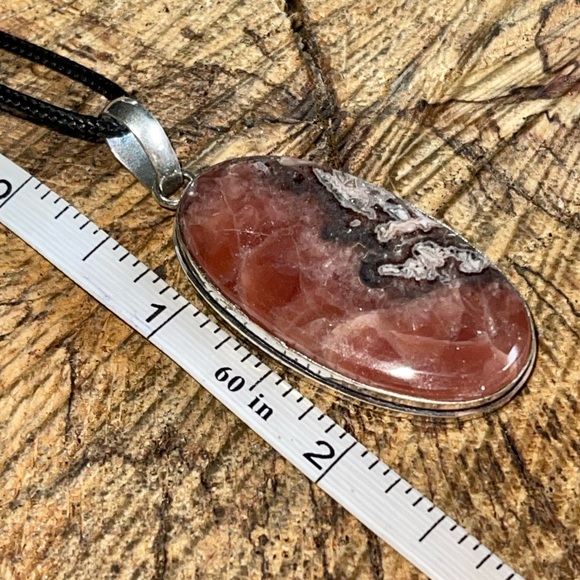 Raspberry Spar Rhodochrosite Pendant 2 1/4” - Picture 12 of 13